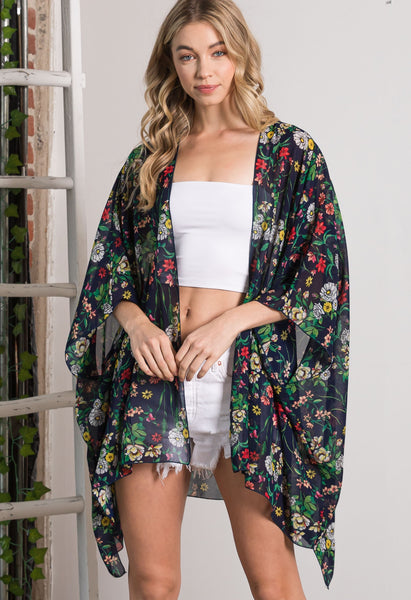 Navy Floral Kimono