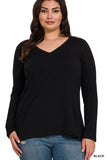 COTTON V-NECK LONG SLEEVE T-SHIRT