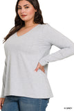 COTTON V-NECK LONG SLEEVE T-SHIRT