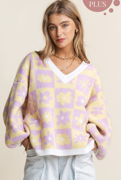 Floral Checker Sweater