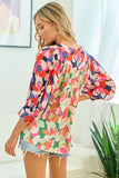 First Love Full Size Floral Button Down Satin Shirt