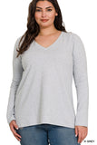 COTTON V-NECK LONG SLEEVE T-SHIRT