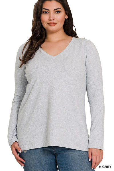 COTTON V-NECK LONG SLEEVE T-SHIRT