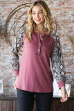 Heimish Full Size Snakeskin Print Raglan Sleeve Half Button Top