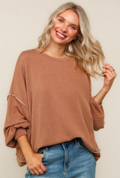 Ribbed Drop Shoulder Top