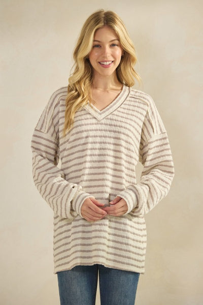 Puff Sleeve V-Neck Striped Top