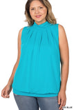 HIGH NECK PLEATED TOP WITH WAISTBAND