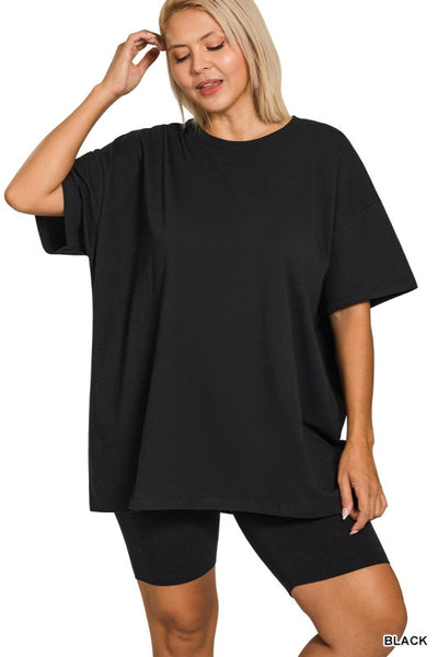 Cotton Round Neck Top & Biker Shorts