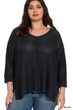 3/4 SLEEVE V-NECK HI-LOW HEM JACQUARD SWEATER