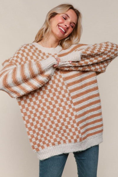 OVERSIZE CHECKER STRIPE PULLOVER
SWEATER TOP