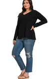 COTTON V-NECK LONG SLEEVE T-SHIRT