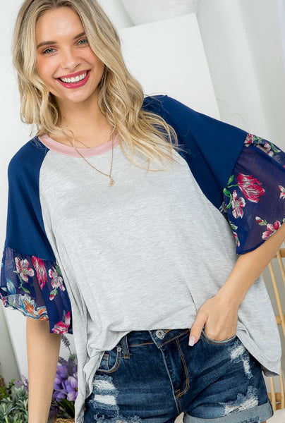 FLORAL MIXED COLORBLOCK TOP