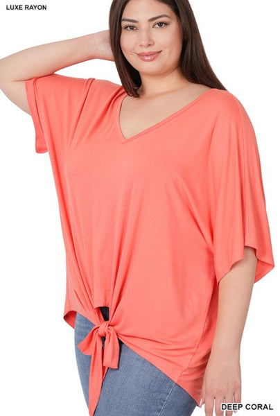 RAYON V-NECK TIE FRONT TOP