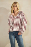 Puff Sleeve V-Neck Striped Top