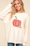 Textured Pumpkin Oversized Pullover Knit Top