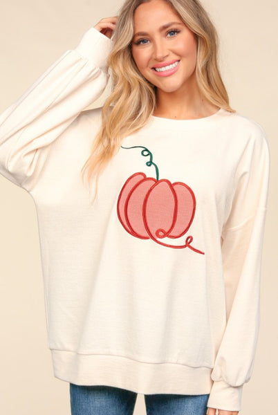 Textured Pumpkin Oversized Pullover Knit Top