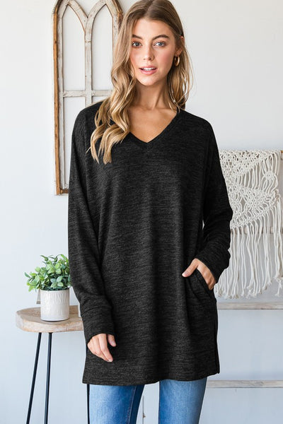 Black Heathered Top with Pockets