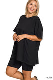 Cotton Round Neck Top & Biker Shorts