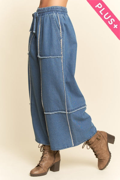 Frayed Elastic Waist Pants