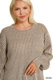 CURVED HEM TWO-TONE SWEATER