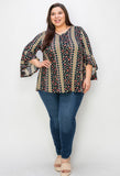 FLOWER PRINT TUNIC W/ BELL SLEEVES