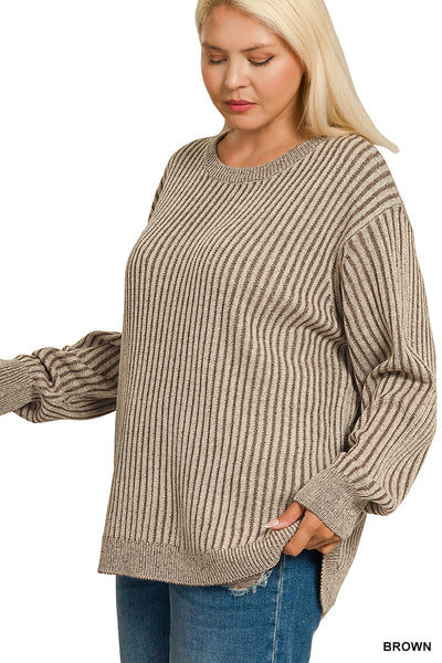CURVED HEM TWO-TONE SWEATER