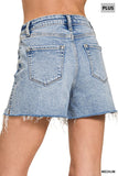 Light Distressed Hem Denim Shorts