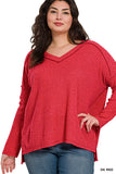 BRUSHED RIBBED HACCI DROP SHOULDER V-NECK