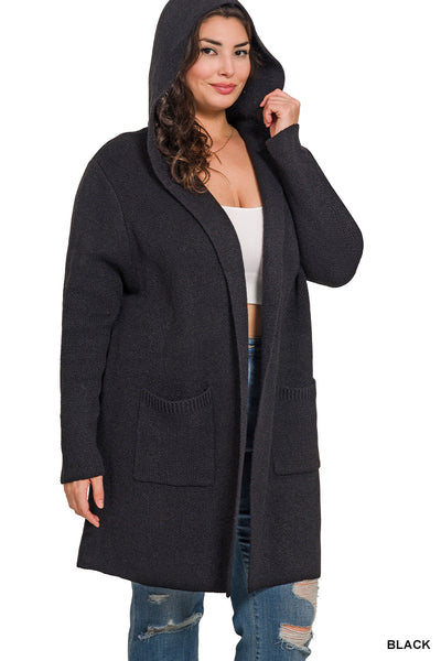 HOODED OPEN FRONT SWEATER CARDIGAN