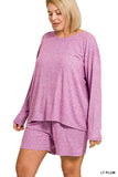 Soft Melange Long Sleeve Tee & Shorts Set