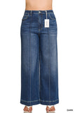 HIGH RISE WIDE LEG PINTUCK DENIM JEANS