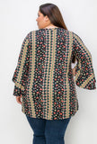 FLOWER PRINT TUNIC W/ BELL SLEEVES