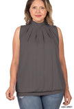 HIGH NECK PLEATED TOP WITH WAISTBAND