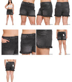 WASHED BLACK CUFFED RAW HEM DENIM SHORTS