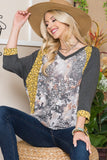 Celeste Full Size Floral Contrast Raglan Sleeve Top