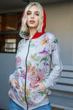 Tasha Apparel Full Size Floral Zip Up Hoodie