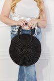 Justin Taylor Beach Date Straw Rattan Handbag in Black