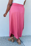 Doublju Comfort Princess Full Size High Waist Scoop Hem Maxi Skirt in Hot Pink